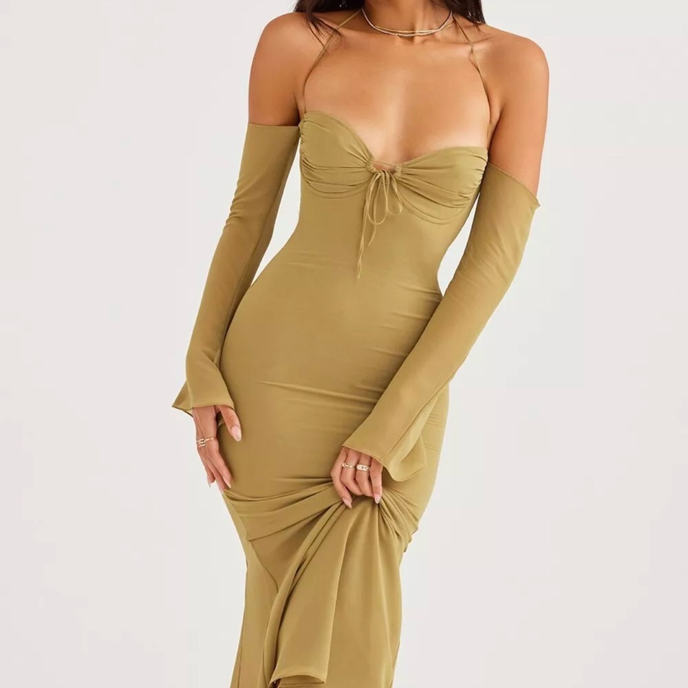 House of CB Olive Green Off-Shoulder Dress